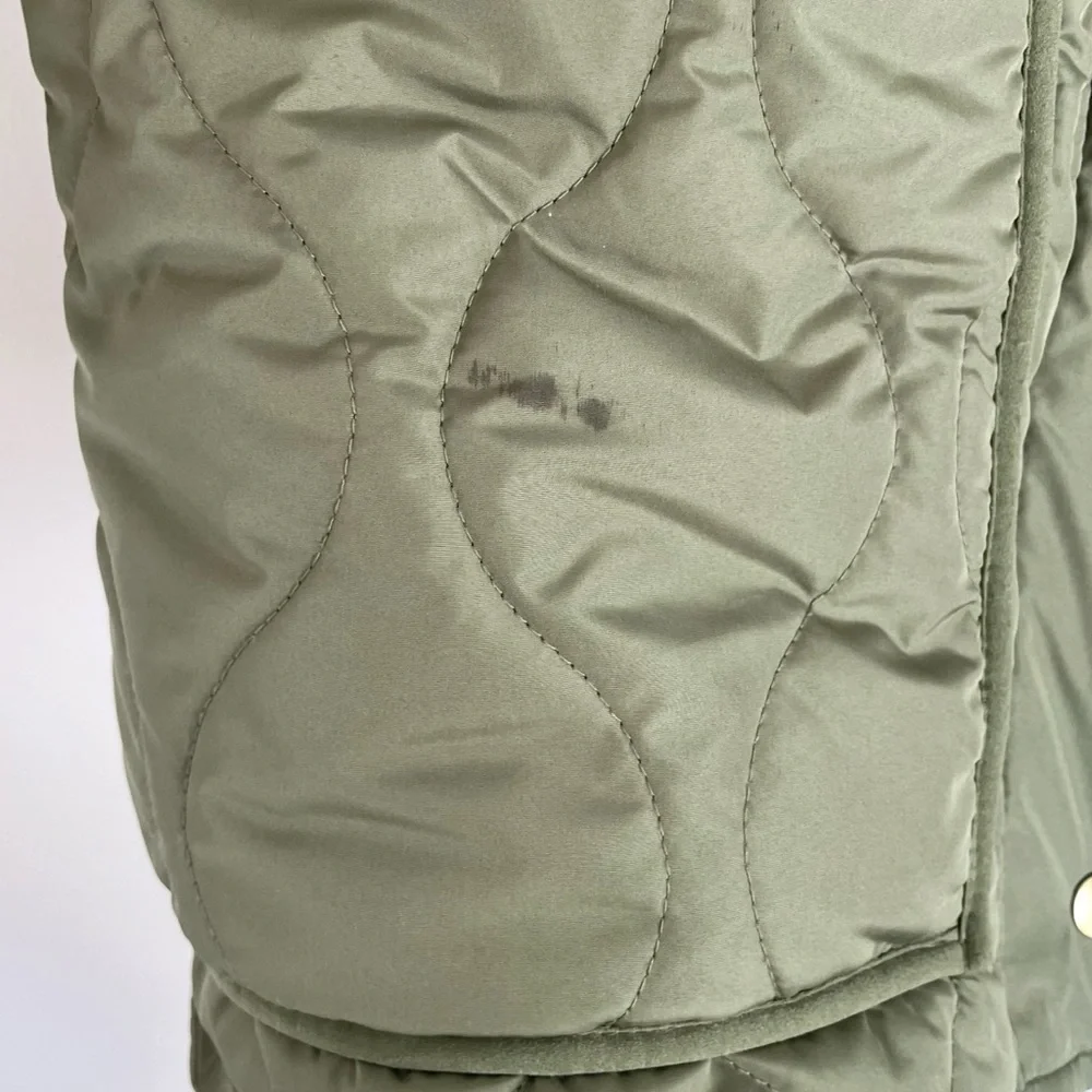 J. Crew Quilted Cocoon Puffer Jacket Army Green Gold Oversized Cozy Casual - Picture 11 of 11